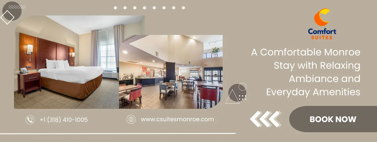 Comfort Suites Monroe hotel room with cozy interiors and relaxing ambiance